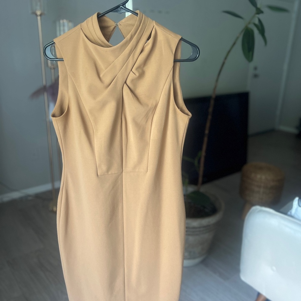 Calvin Klein Camel Sheath Tan Midi Dress ✨